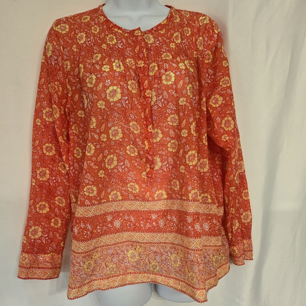 J. Crew Sheer Cotton Trendy Salmon Color print. Size M